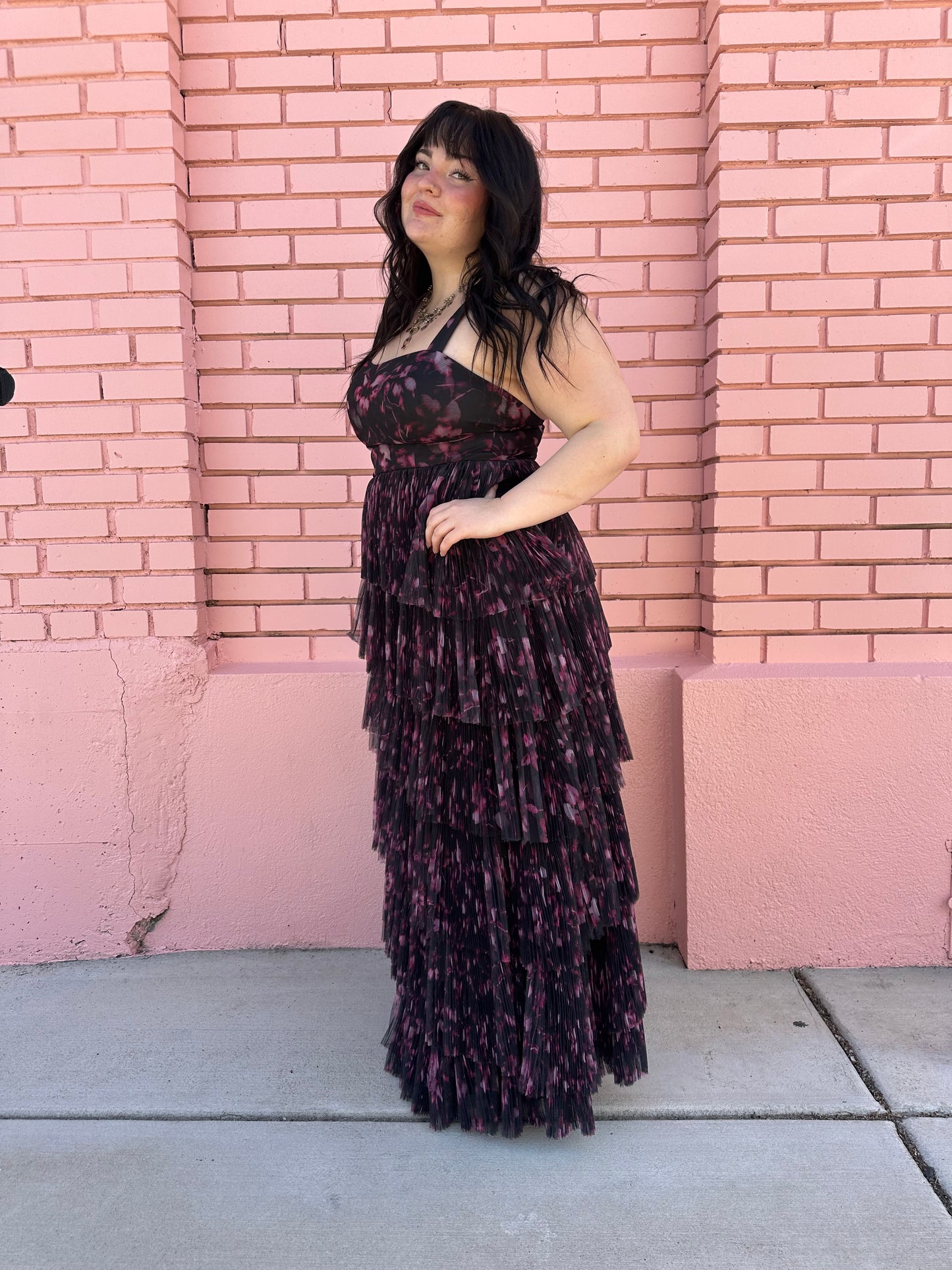 Hutch Black Pink Pattern Layered Dress