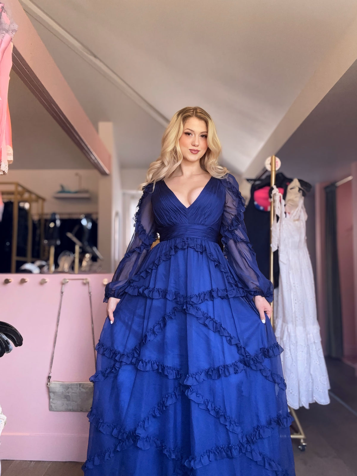 Mac Duggal Blue Ruffle Dress