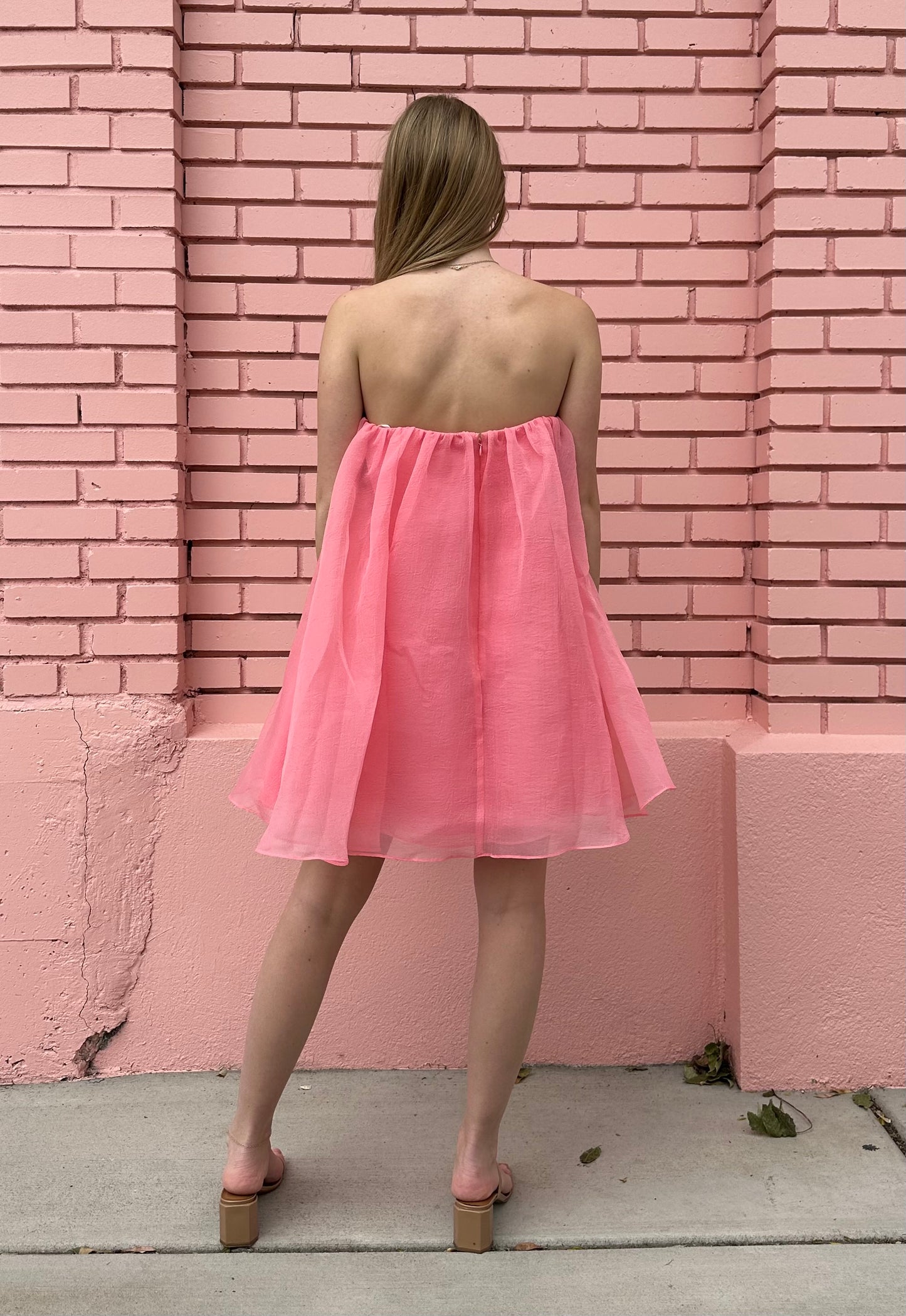 Halston Pink Strapless Tent Mini Dress