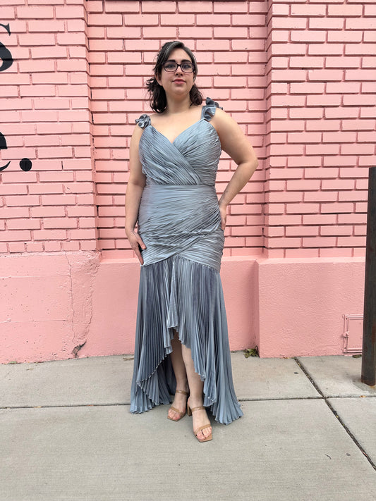 Mac Duggal Silver Blue Ruche Dress