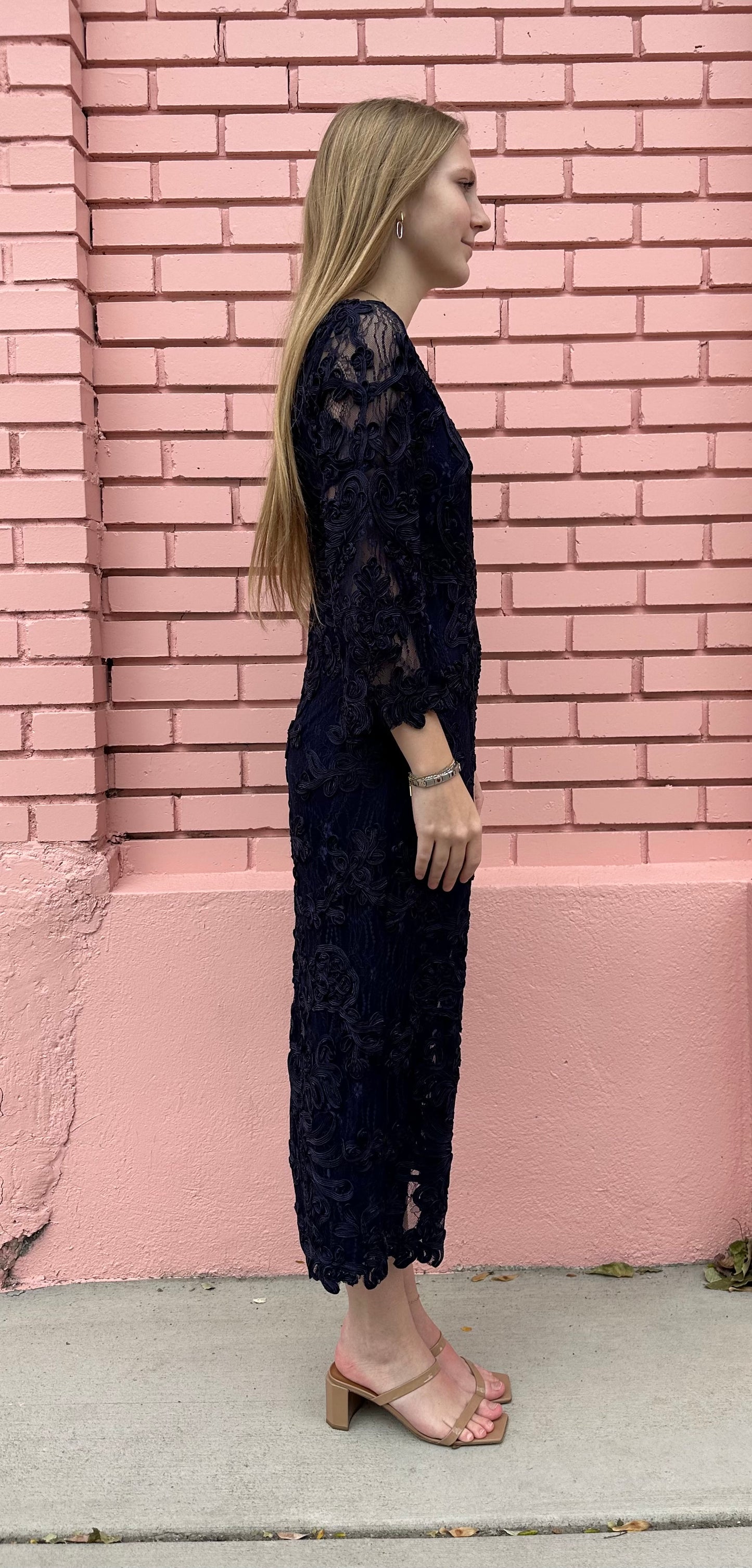 JS Collection Navy Blue Embroidered Dress