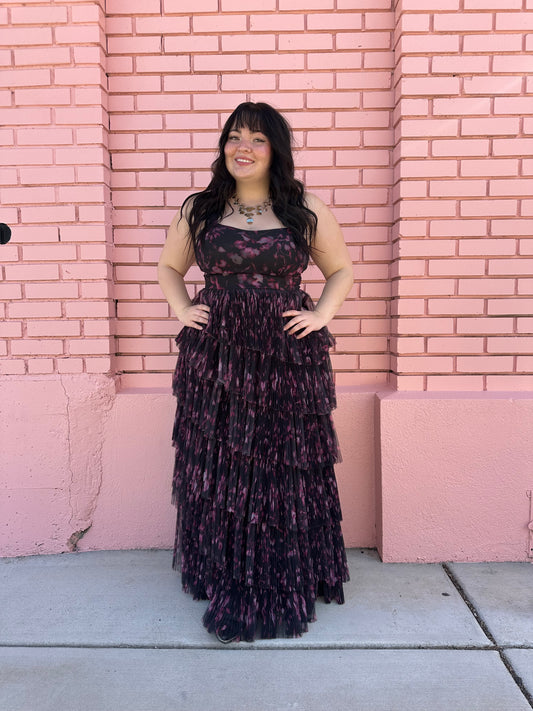 Hutch Black Pink Pattern Layered Dress