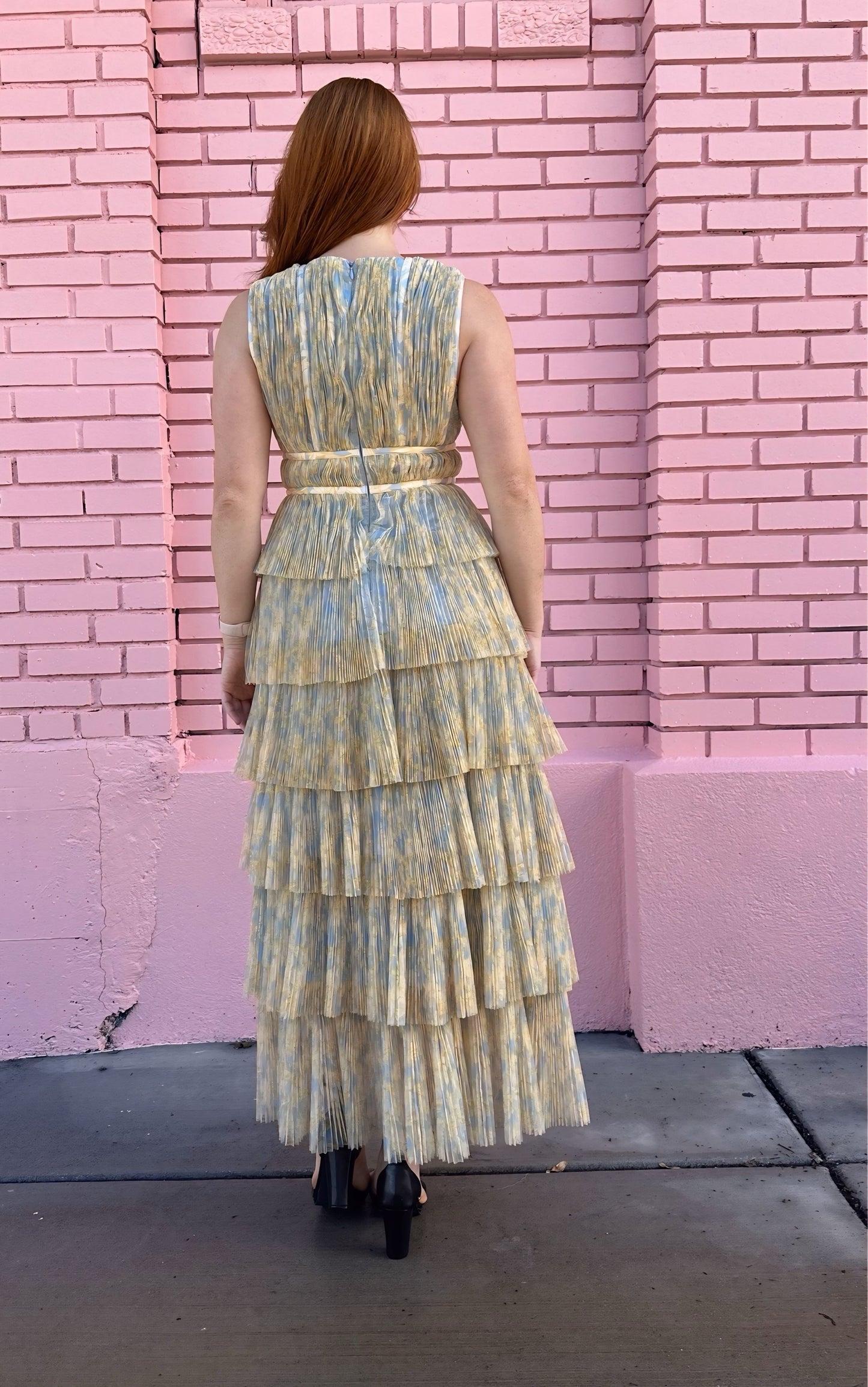 Hutch Blue and Yellow Tiered Ruffle Dress