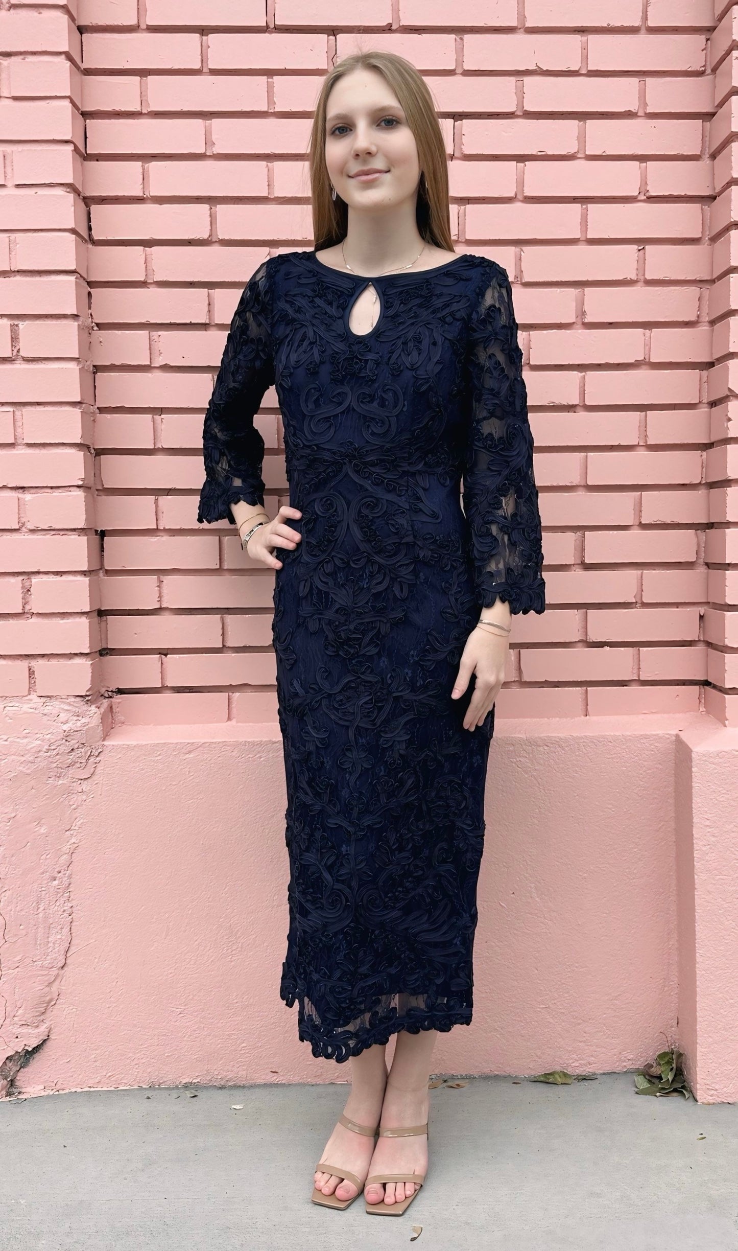 JS Collection Navy Blue Embroidered Dress