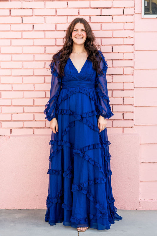Mac Duggal Blue Ruffle Dress
