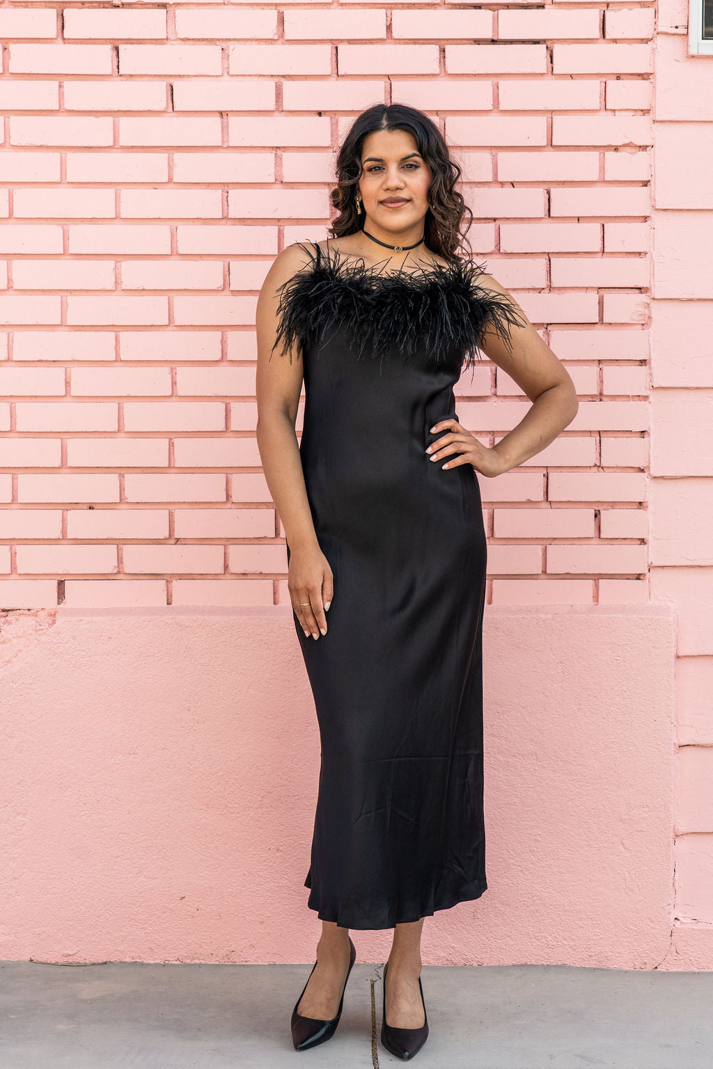 Sleeper Feather Midi Sheath Dress