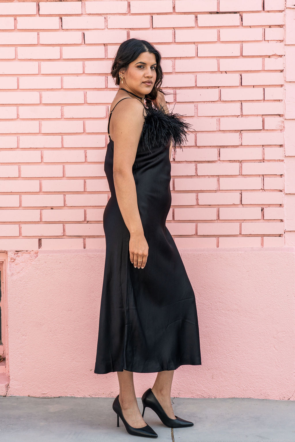 Sleeper Feather Midi Sheath Dress