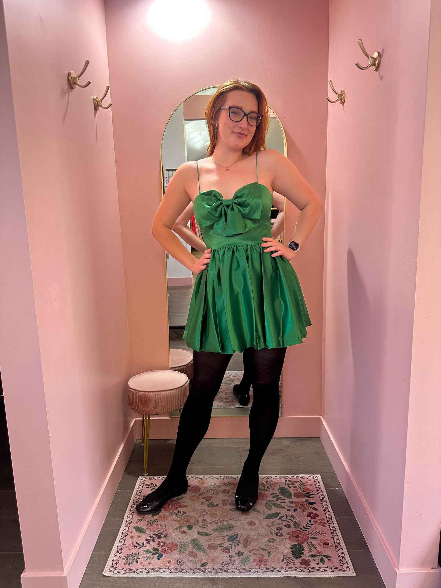 Mac Duggal Green Satin Bow Mini Dress