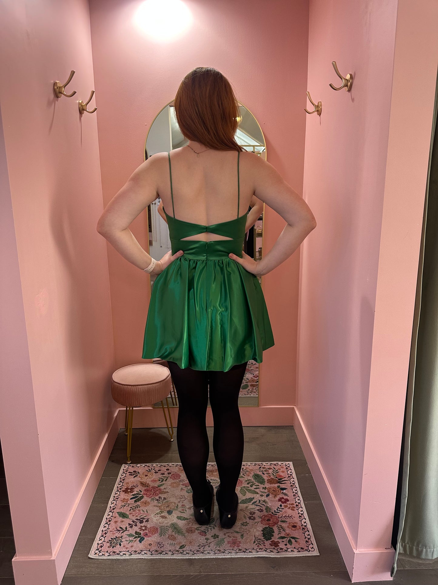 Mac Duggal Green Satin Bow Mini Dress