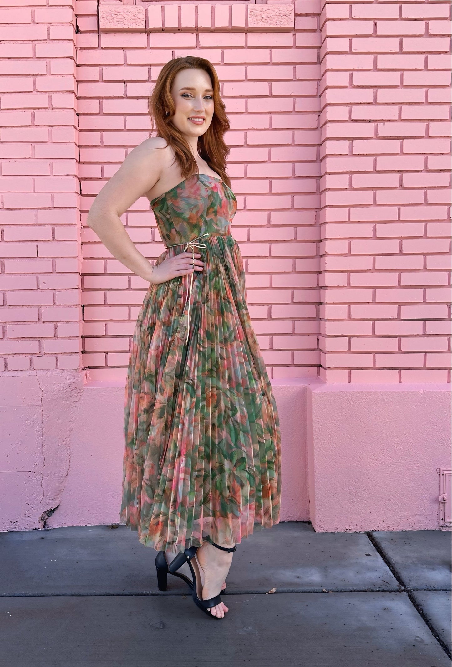 Hutch Green Floral Strapless Layered Dress