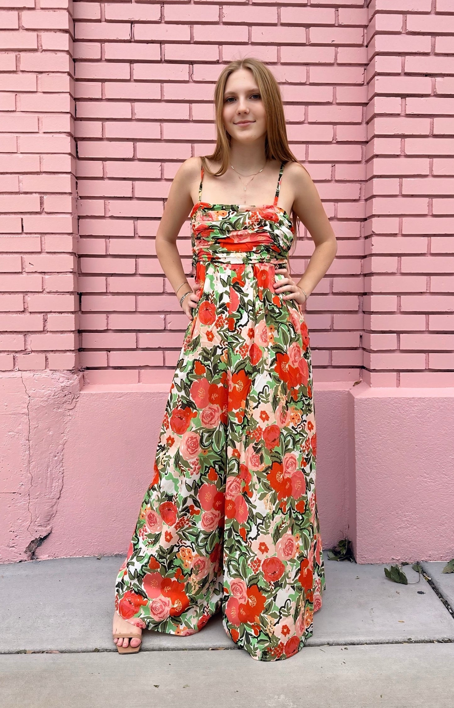 Hutch Orange and Green Floral Jumpsuit