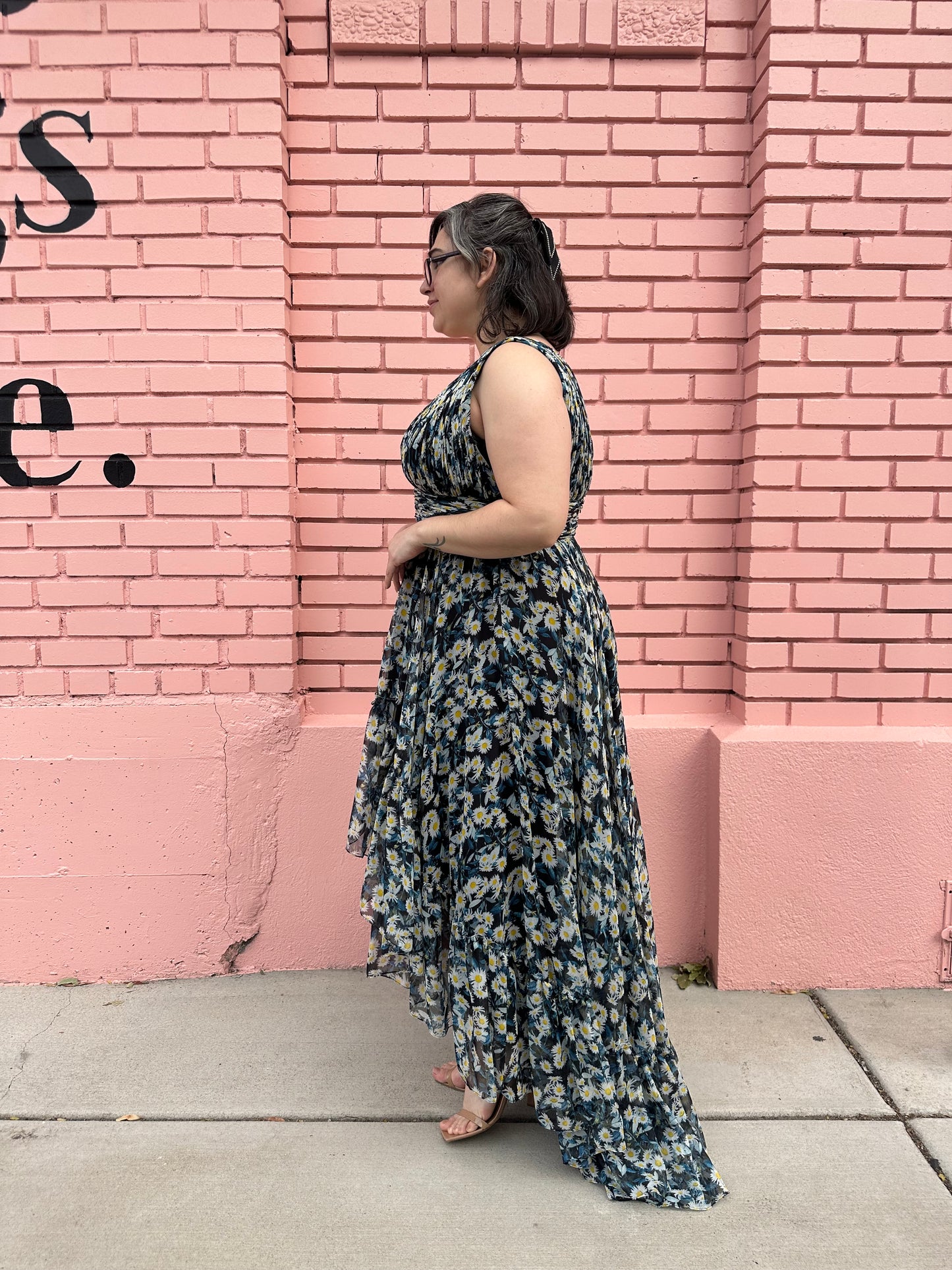 Mac Duggal Blue and Yellow Floral Dress