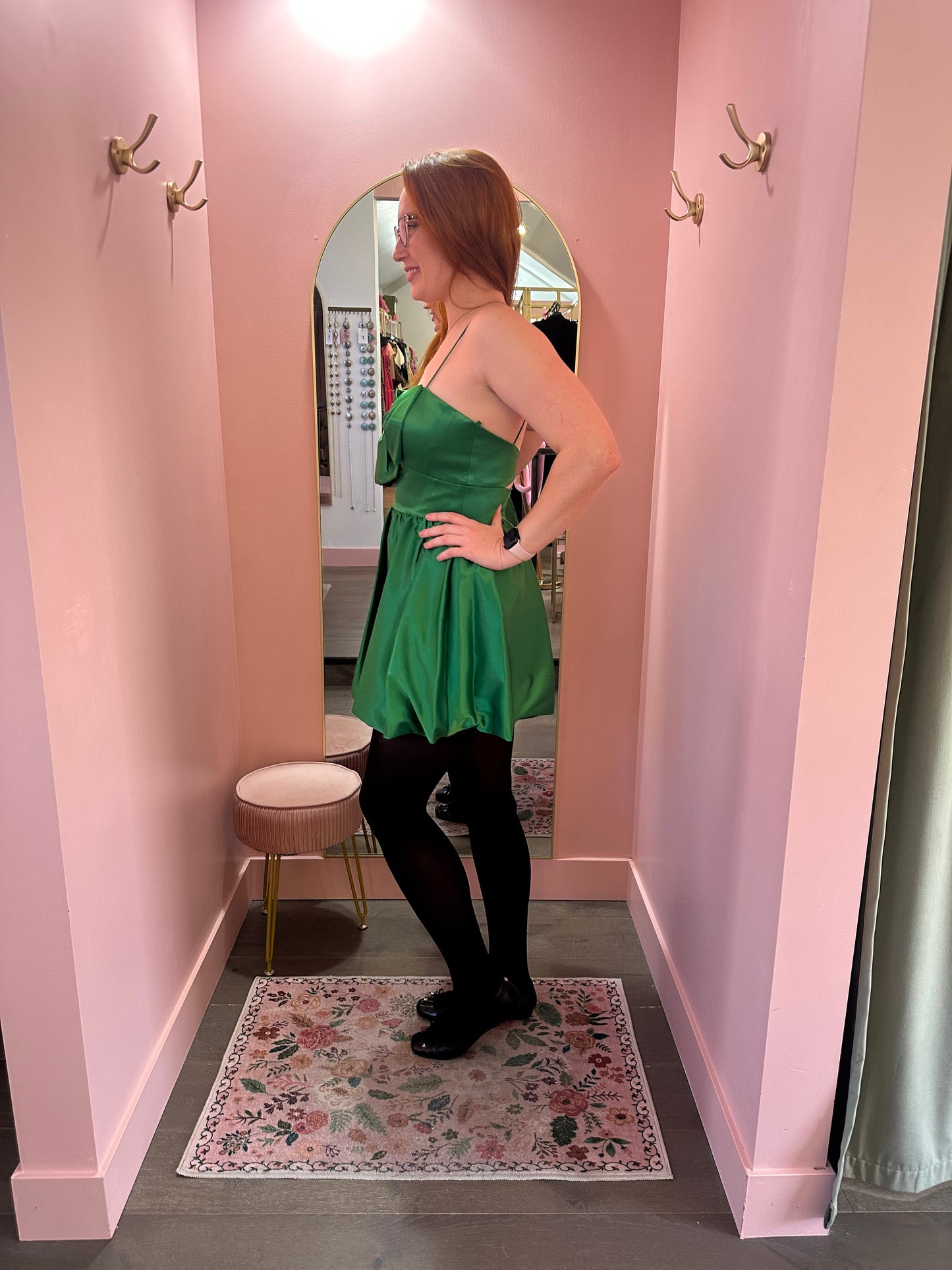 Mac Duggal Green Satin Bow Mini Dress